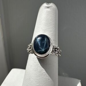 NWT 3ct oval cut blue star sapphire ring in Bali sterling silver!